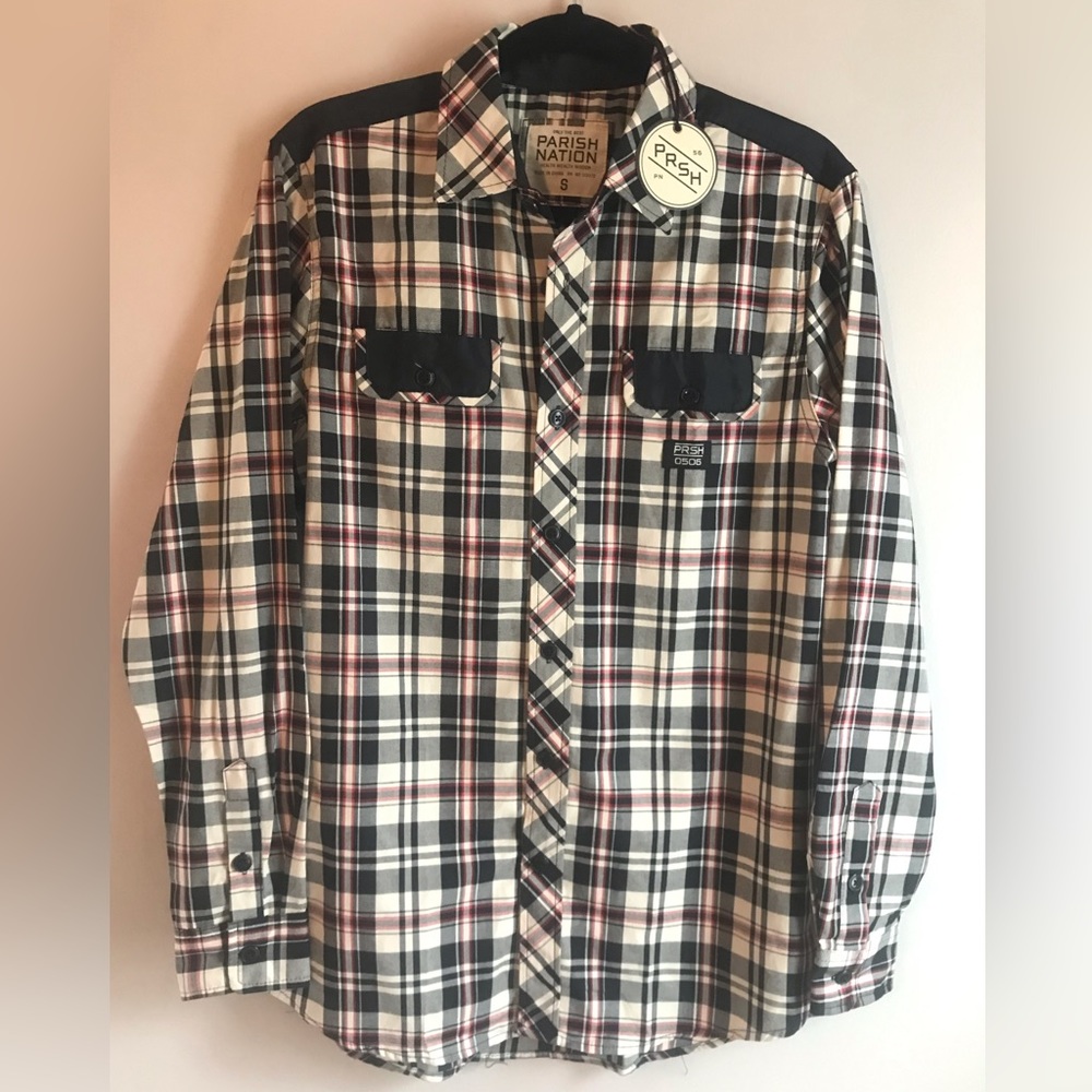 NWT Parish Nation plaid button down. S